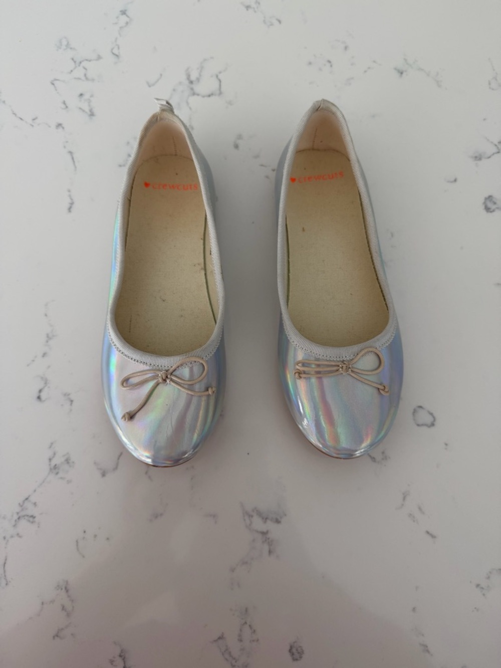 Crewcuts Metallic Ballet Flats – Girls Size 13 (Iridescent Silver Slip-On)